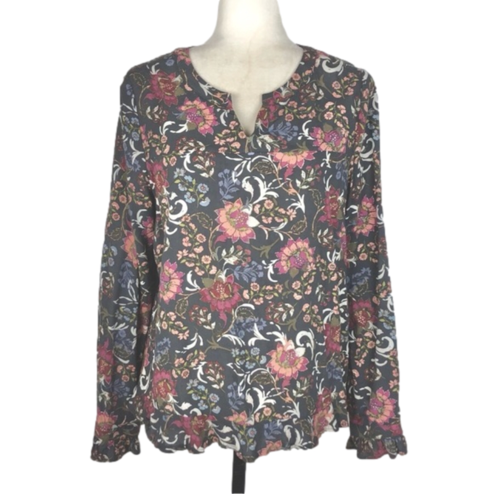 Mandee grey and pink floral blouse